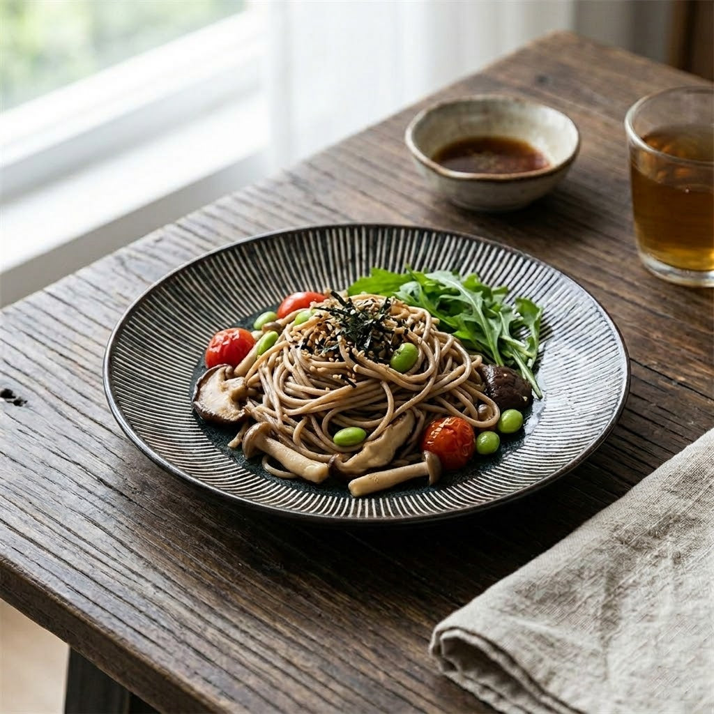 Retro Black Striped Ceramic Shallow Plate