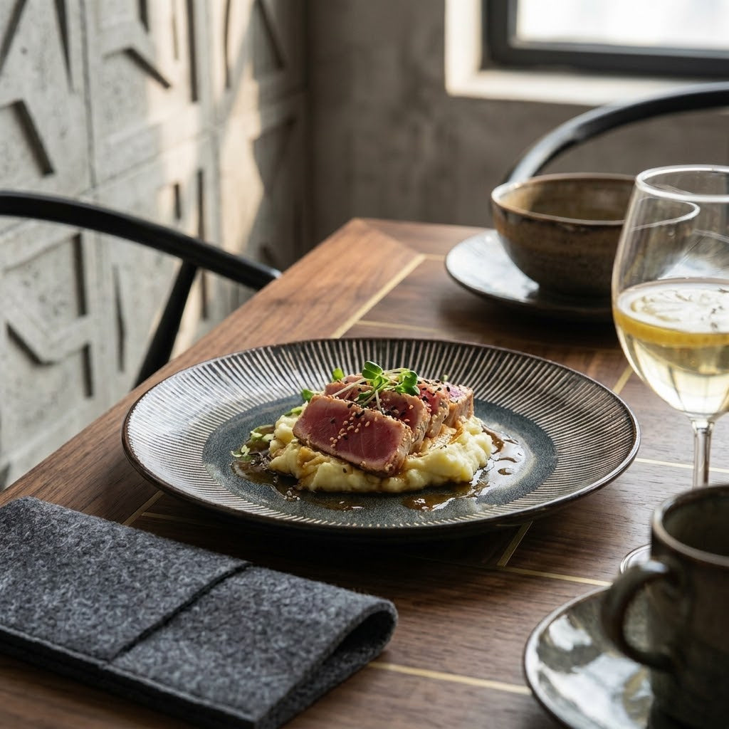 Retro Black Striped Ceramic Shallow Plate