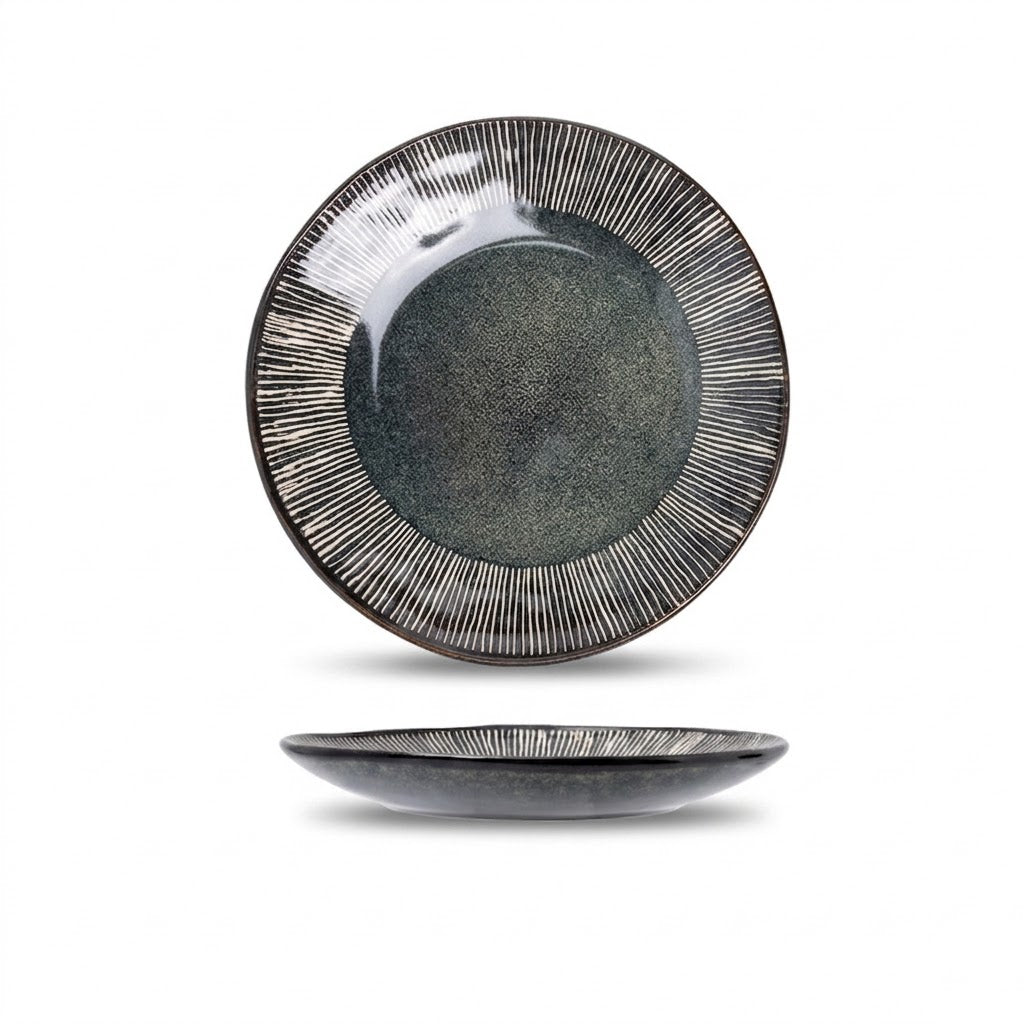 Retro Black Striped Ceramic Shallow Plate