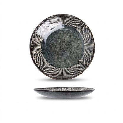 Retro Black Striped Ceramic Shallow Plate